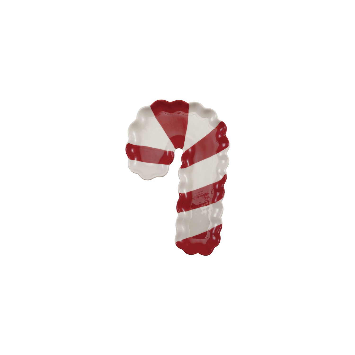 Stoneware Scalloped Striped Candy Cane Shaped Dish, Red &amp; White