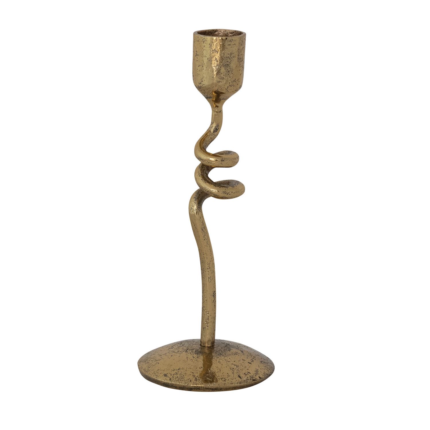 Hand-Forged Iron Taper Holder with Spiral Base, Brass Finish