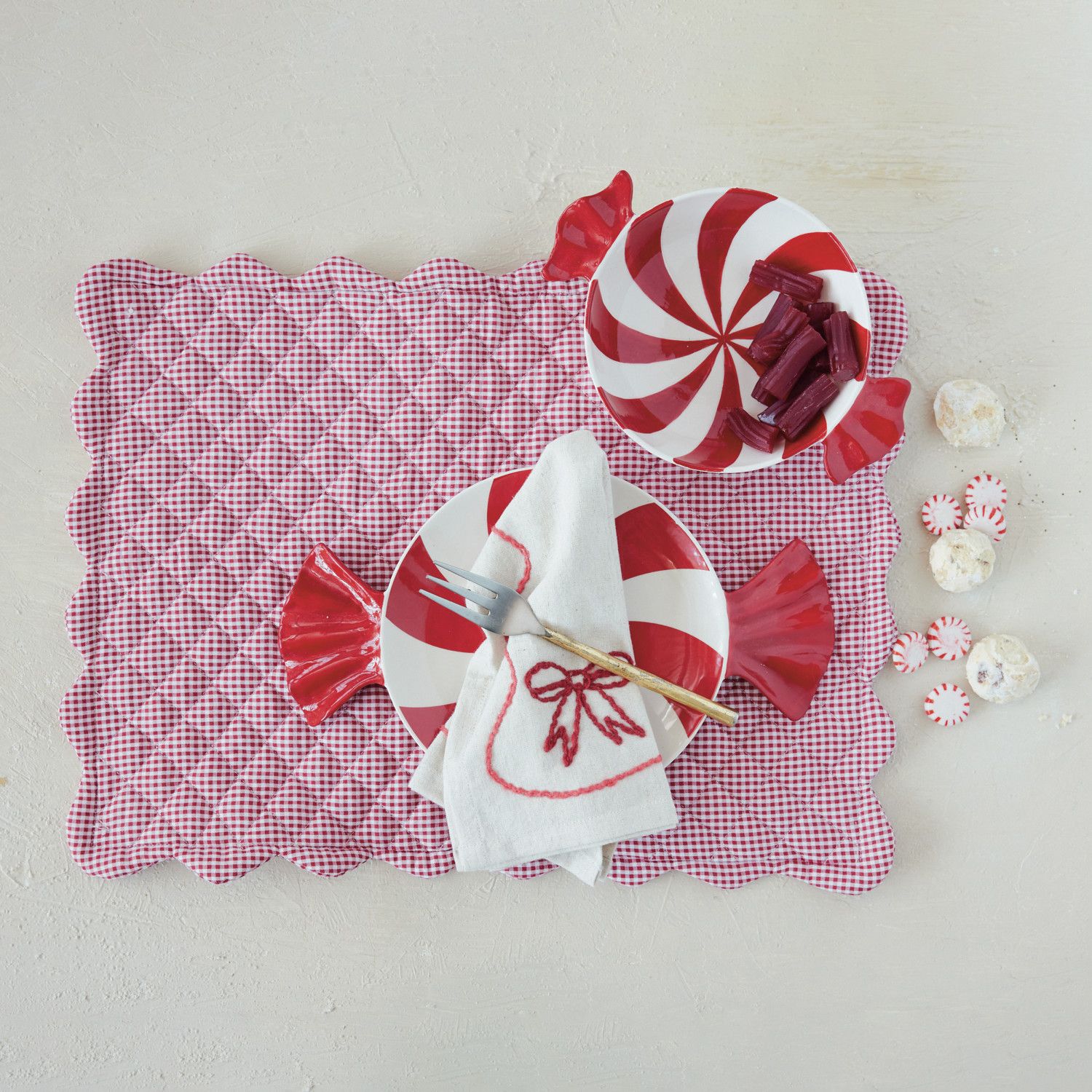 Ceramic Candy Shaped Bowl, Red &amp; White