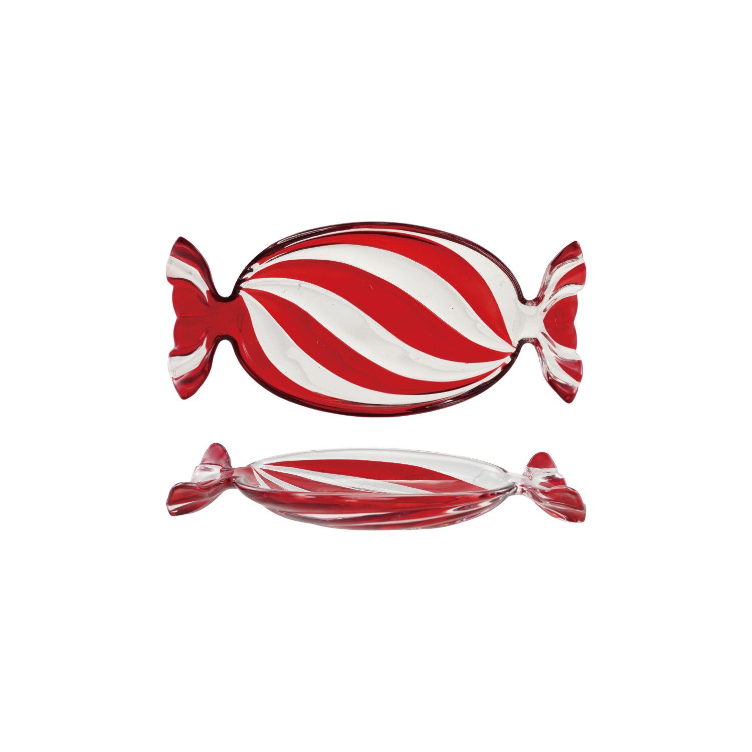 Glass Candy Shaped Dish with Stripes, Red