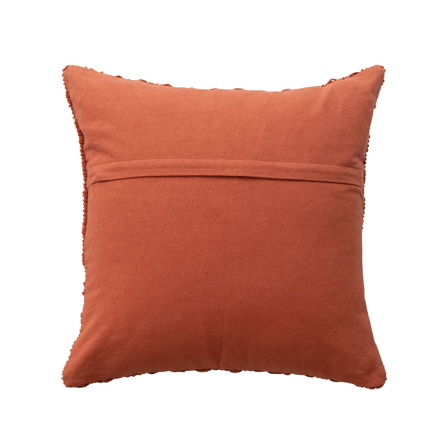 18" Square Woven Fabric Chenille Waffle Weave Pillow with Cotton Back, Rust Color
