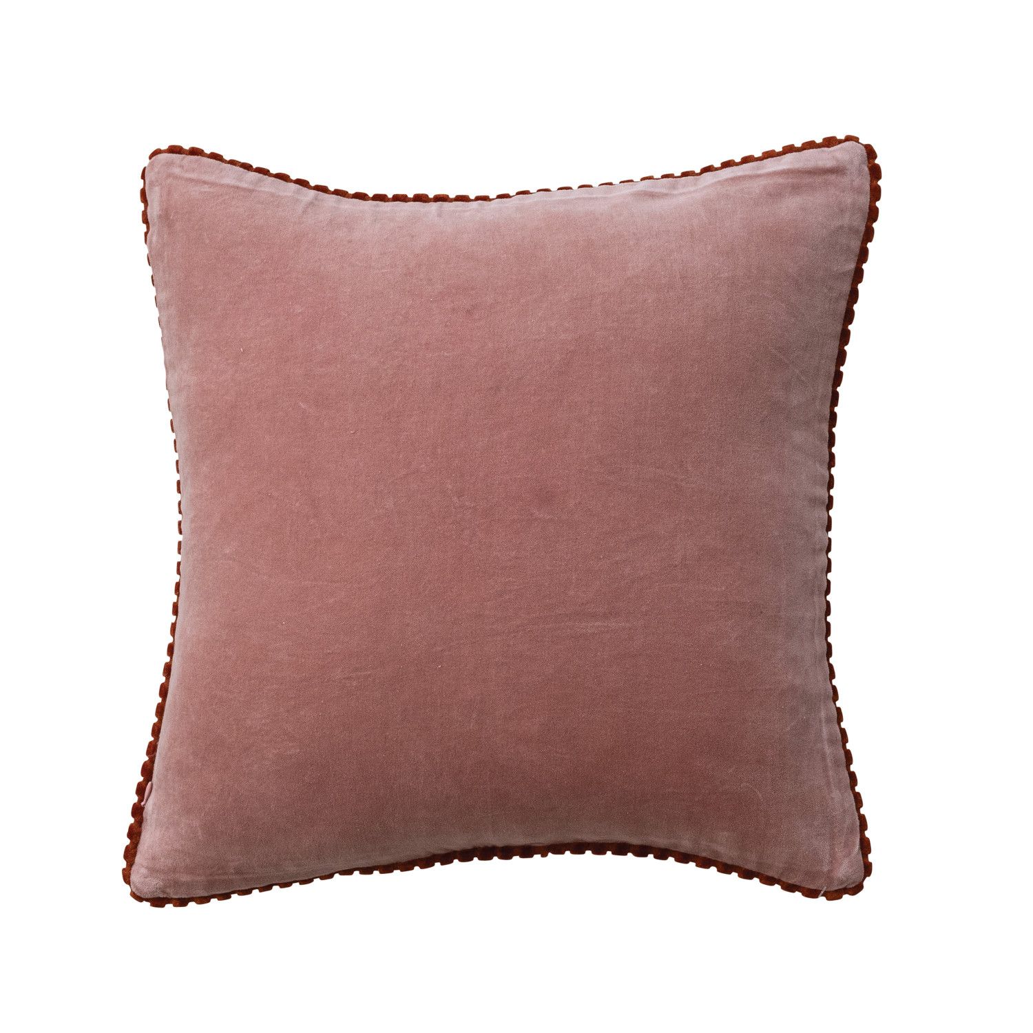 18" Square Cotton Velvet Pillow with Decorative Piping, Apricot Color &amp; Pink