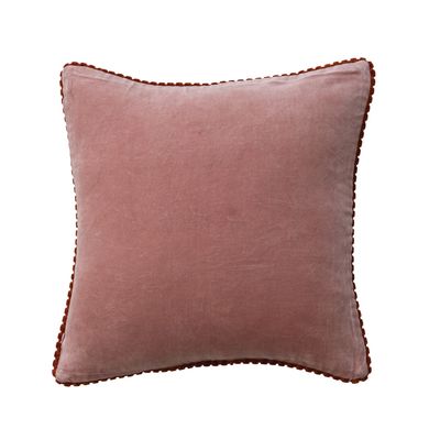18" Square Cotton Velvet Pillow with Decorative Piping, Apricot Color &amp; Pink