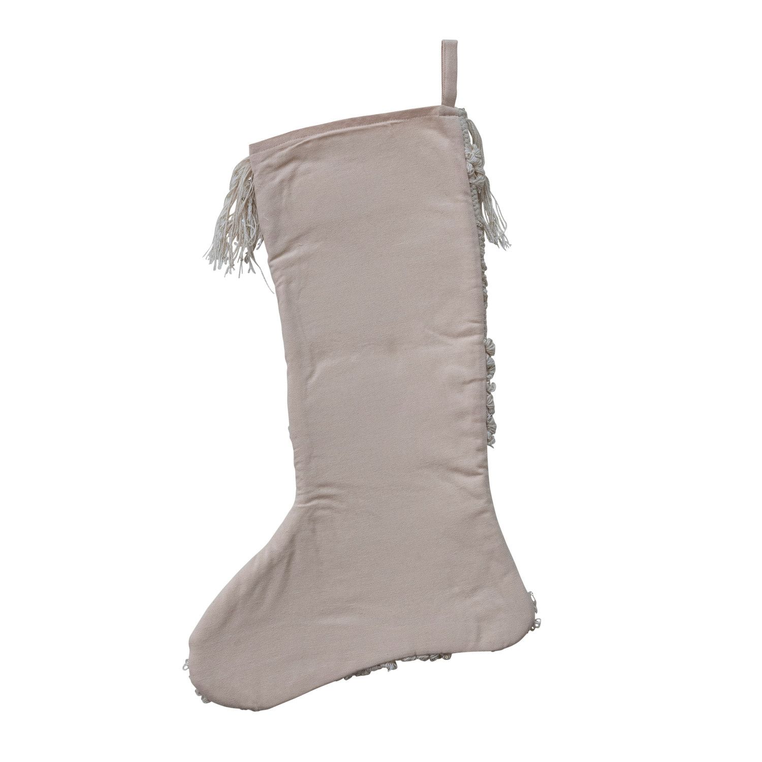 Woven Cotton &amp; Fabric Blend Striped Stocking with Metallic Gold Thread Embroidery &amp; Fringe