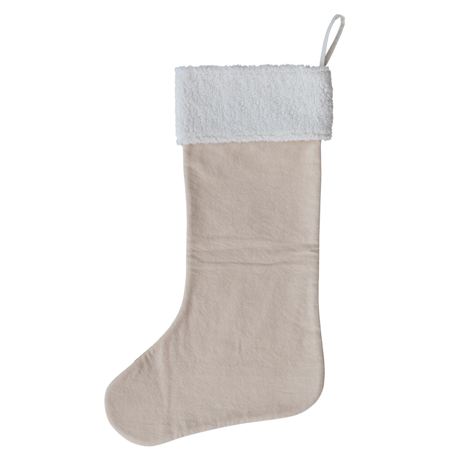 Woven Cotton 2-Sided Stocking with Plaid Pattern &amp; Faux Sherpa Cuff &amp; White