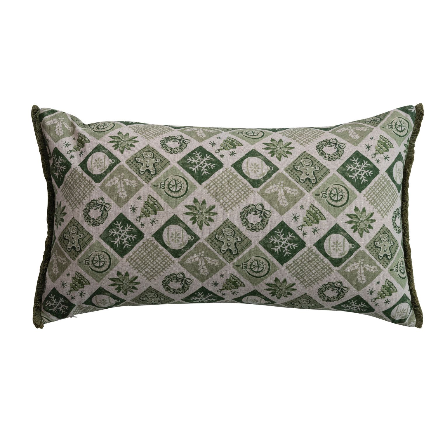 Cotton &amp; Linen Lumbar Pillow with Embroidery, Beads &amp; Eyelash Fringe ©