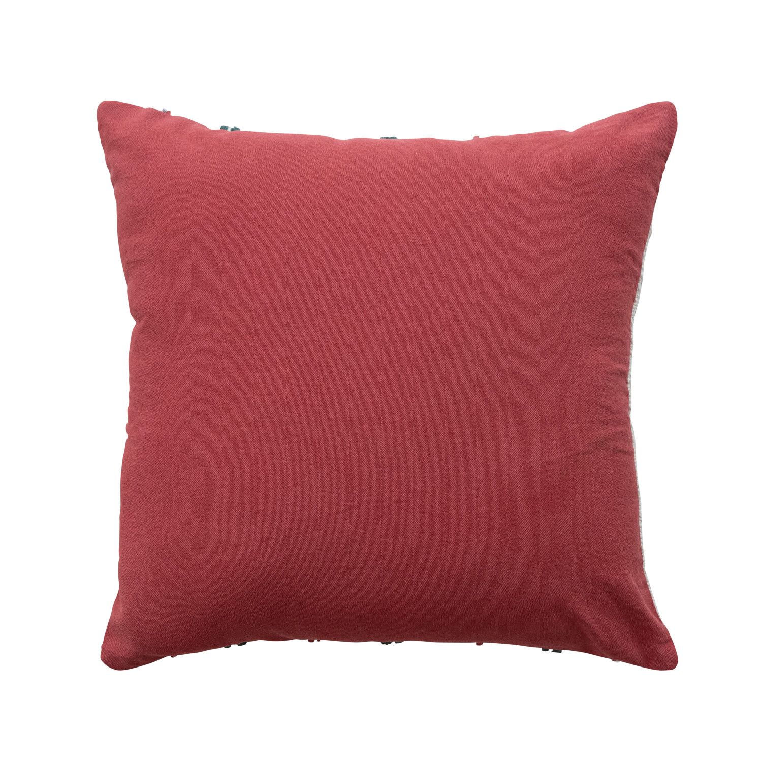 18" Square Cotton Slub Pillow with Embroidered Stripes &amp; Velvet Bow