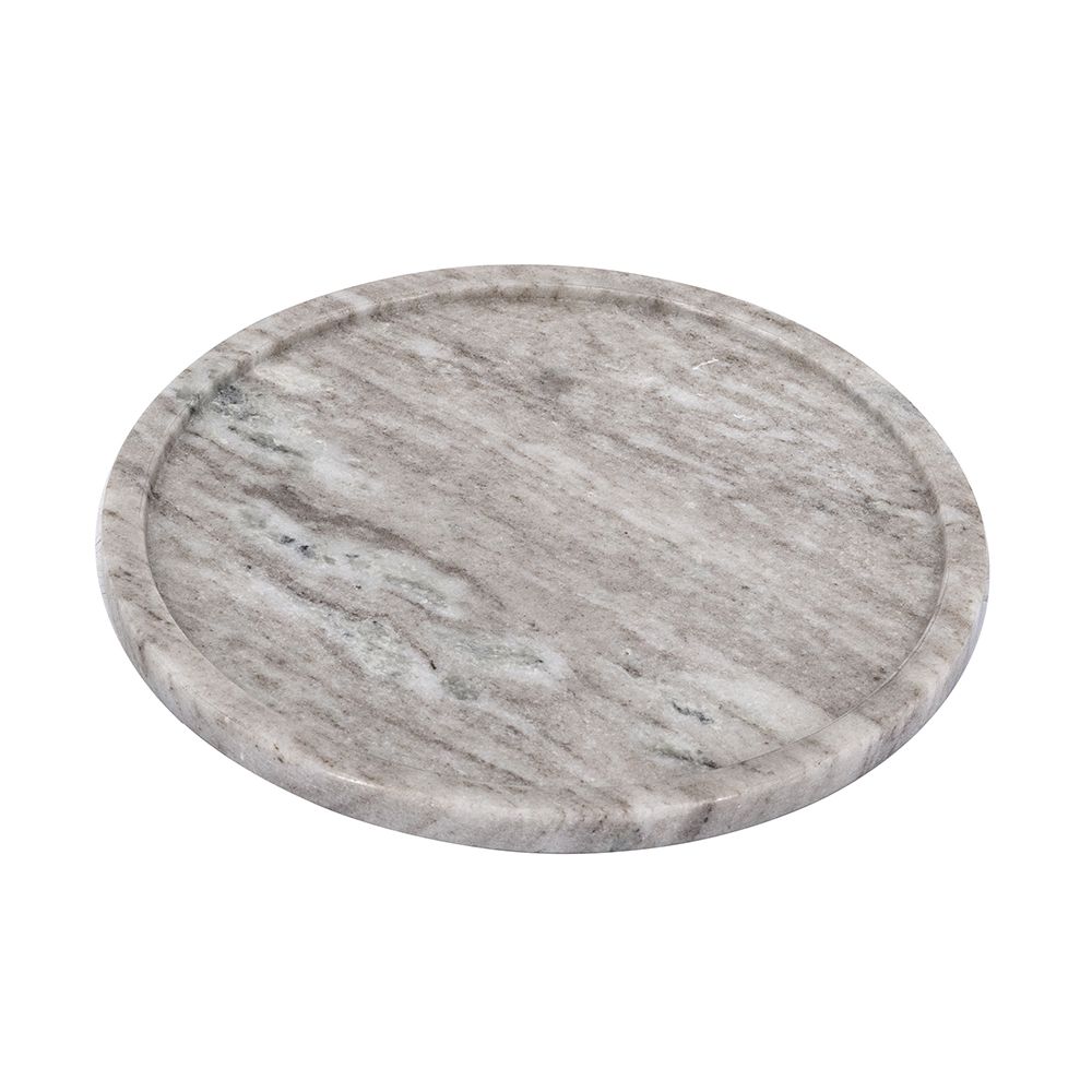 10" Round Marble Tray with Natural Gray Finish