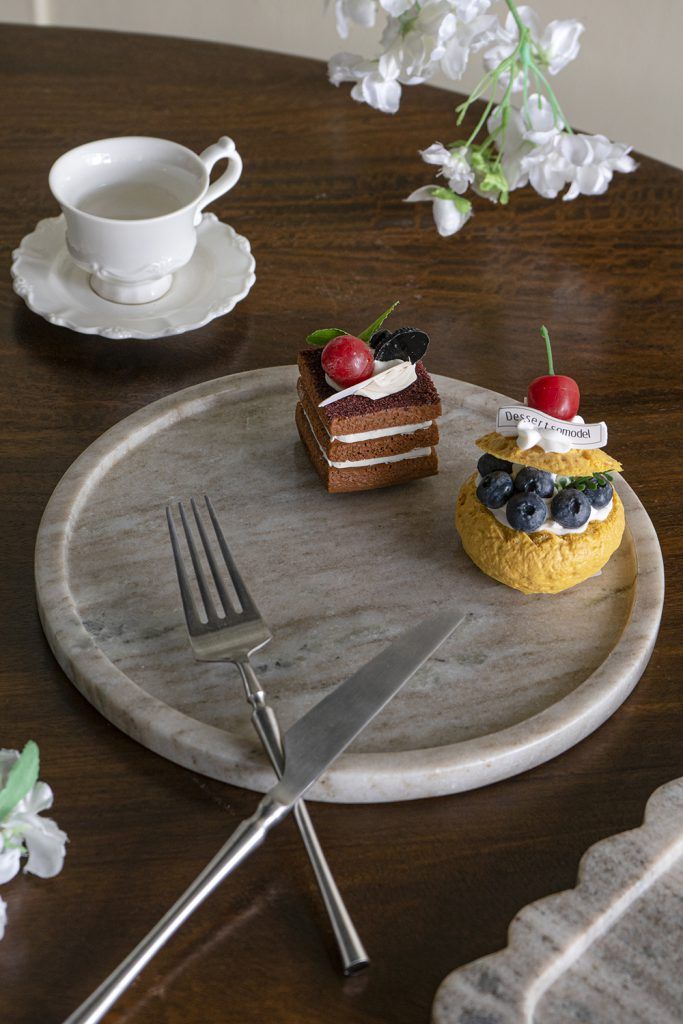 10" Round Marble Tray with Natural Gray Finish