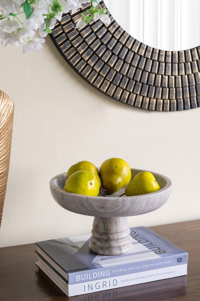 6" Marble Pedestal Bowl With Natural Gray Finish