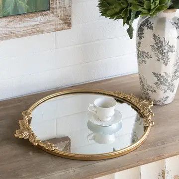 19x16" Mirror Tray w/ Gold Iron Frame