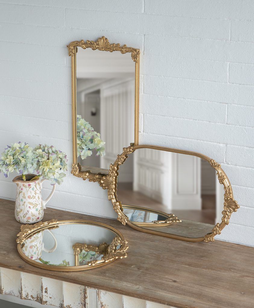 19x16" Mirror Tray w/ Gold Iron Frame
