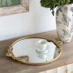 19x16" Mirror Tray w/ Gold Iron Frame