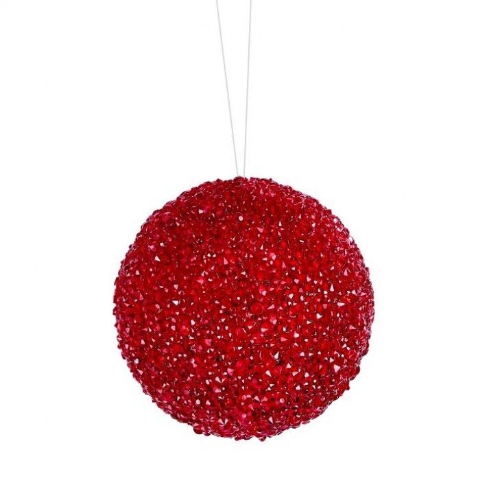 5in. RED ICY CHUNK GLITTER BALL ORNAMENT