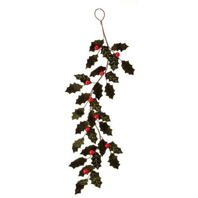 47in. VELVET HOLLY LEAF GARLAND W/BALL