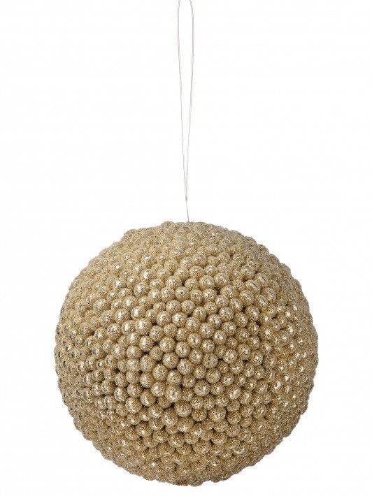 6.5in. CHAMPAGNE BEADED GLITTER BERRY BALL ORNAMENT