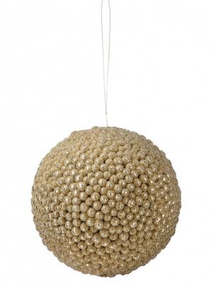 6.5in. CHAMPAGNE BEADED GLITTER BERRY BALL ORNAMENT