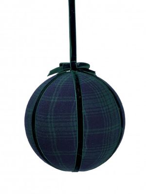 6" PLAID VELVET BALL ORNAMENT BLUE