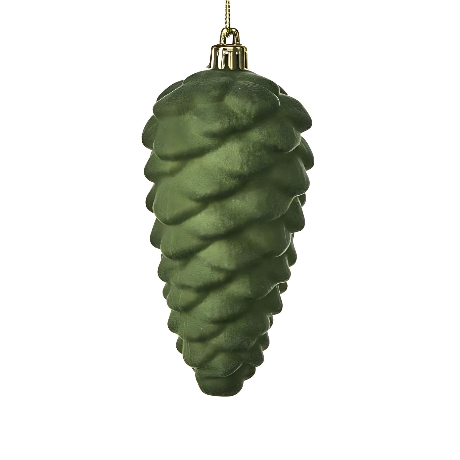 6" GREEN FLOCKED PINECONE ORNAMENT BOX, EACH