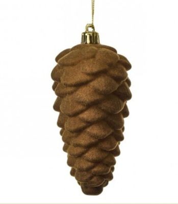 6" BROWN FLOCKED PINECONE ORNAMENT, EACH