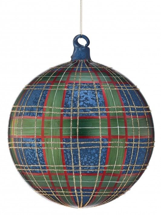 6in. GLASS GENTLEMEN BLUE PLAID ORNAMENT
