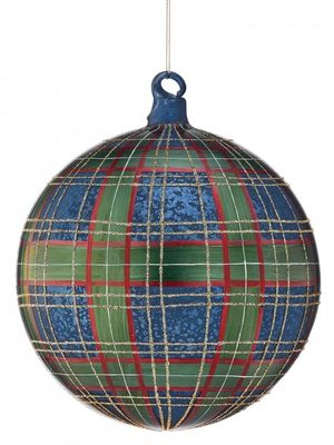 6in. GLASS GENTLEMEN BLUE PLAID ORNAMENT