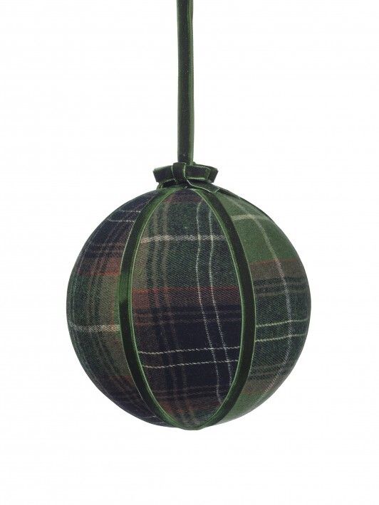 6" PLAID VELVET BALL ORNAMENT GREEN