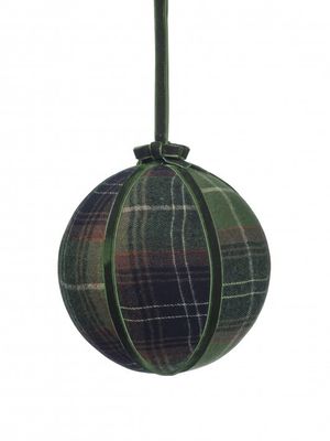 6" PLAID VELVET BALL ORNAMENT GREEN