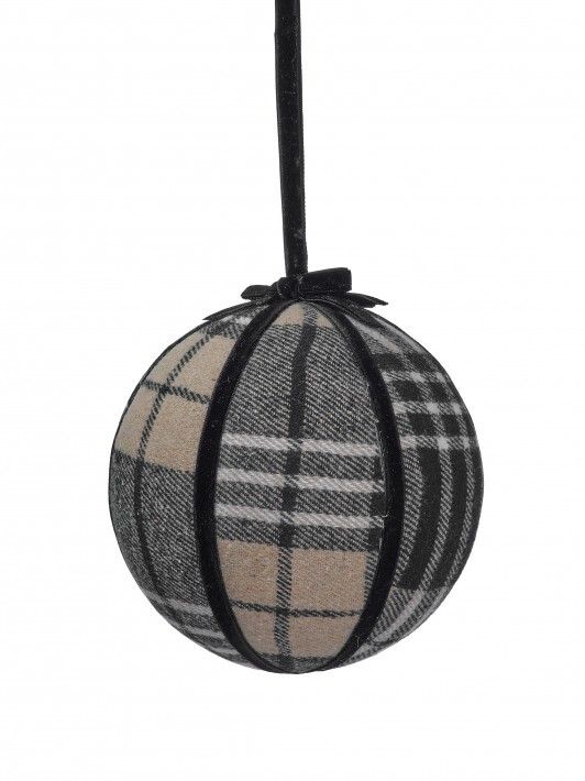 6" PLAID VELVET BALL ORNAMENT BLACK