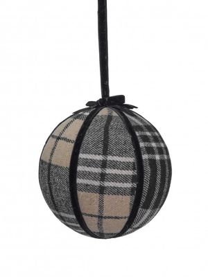 6" PLAID VELVET BALL ORNAMENT BLACK
