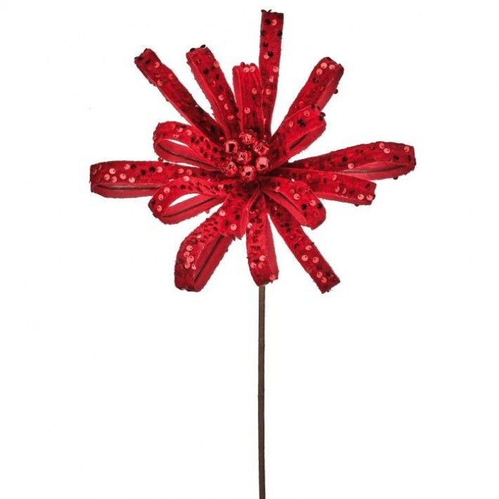22in. SEQUIN LOOP FLOWER STEM RED