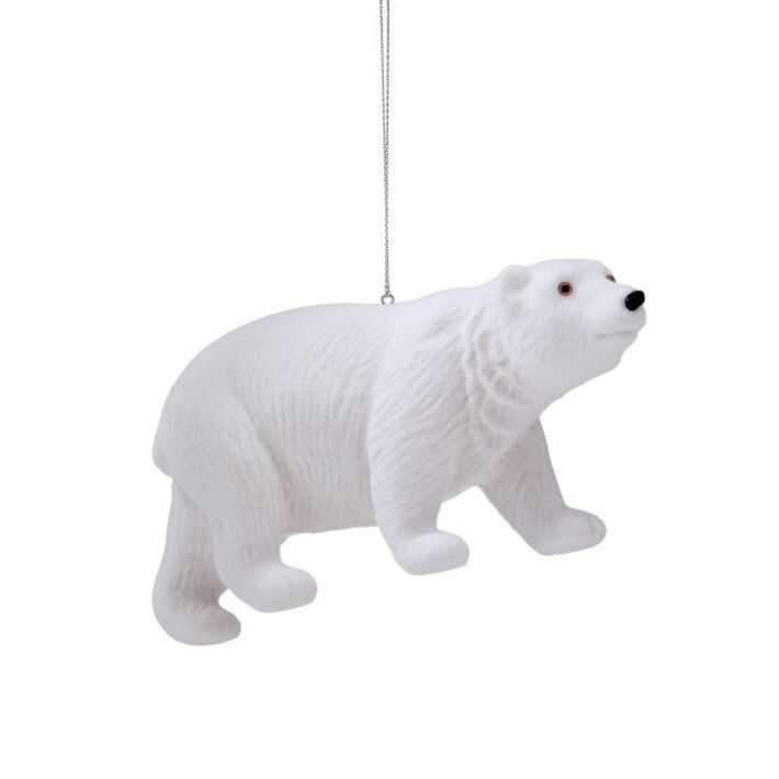 7in. WHITE FLOCKED POLOR BEAR ORNAMENT