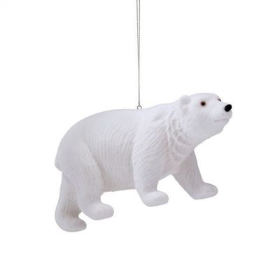 7in. WHITE FLOCKED POLOR BEAR ORNAMENT