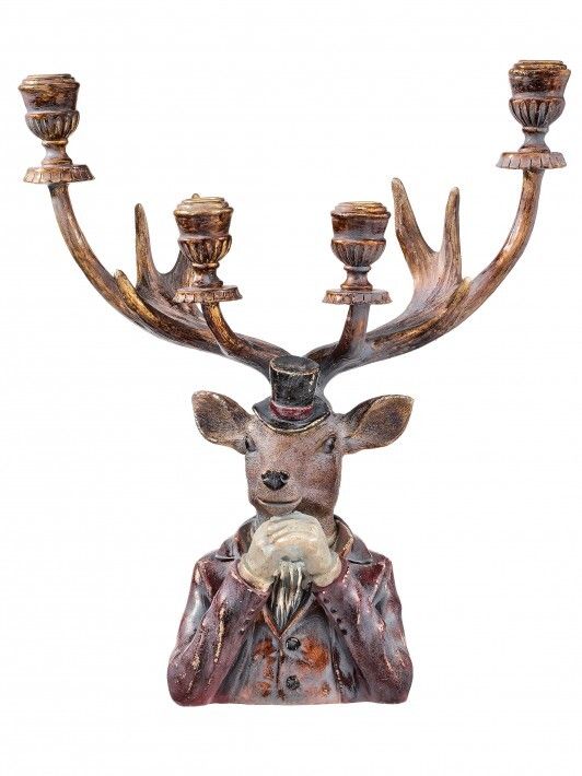 16.5" GENTLEMEN DEER 4-CANDLE HOLDER