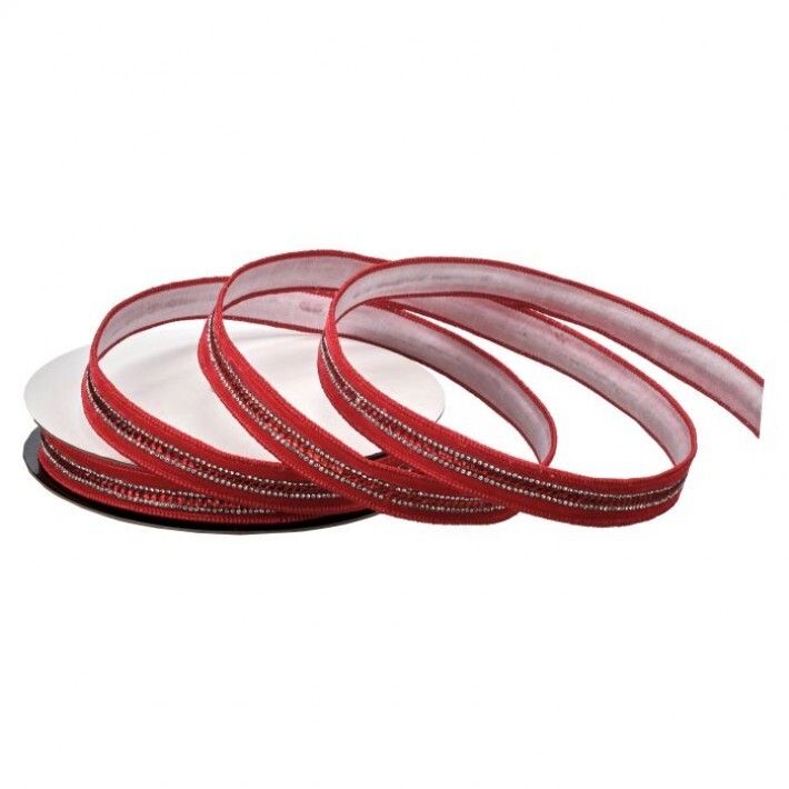 1"X5Y RED VELVET JEWEL EDGE WIRED RIBBON
