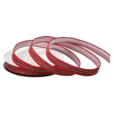 1"X5Y RED VELVET JEWEL EDGE WIRED RIBBON