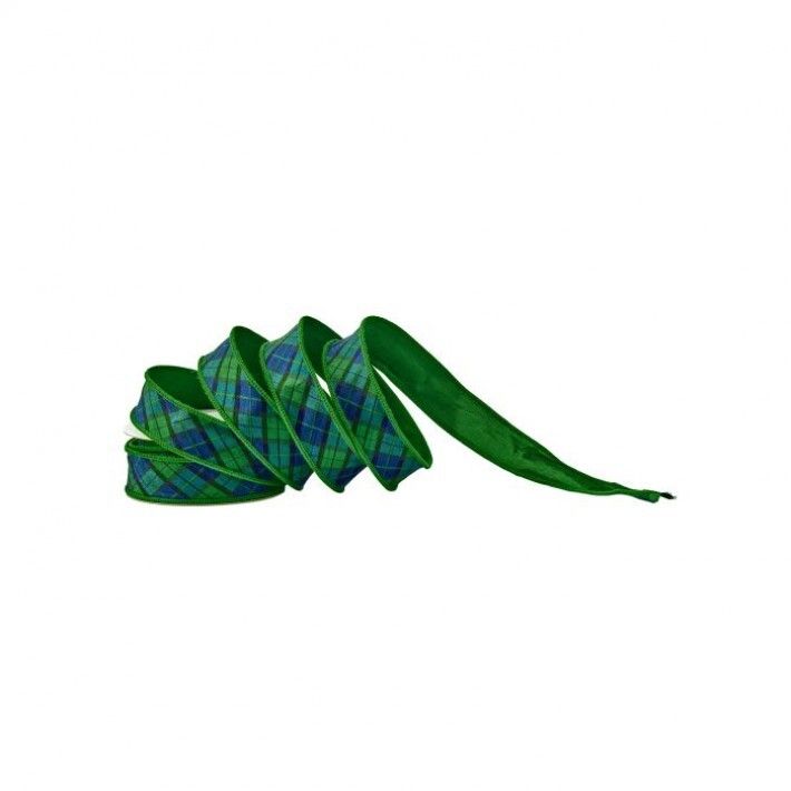 1.5"X10Y GREEN/BLUE DUPION PLAID RIBBON