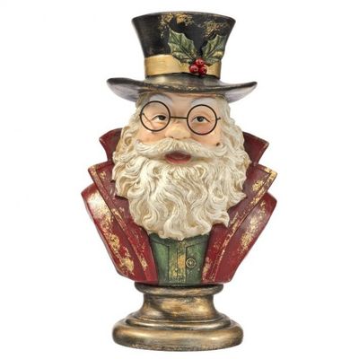 13" ANTQ GOLD SANTA BUST ON PEDESTAL