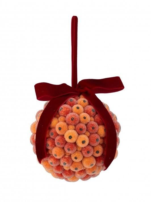 4" ORANGE/RED BEADED BERRY BALL ORNAMENT