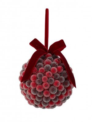 4" BURGUNDY/RED BEADED BERRY BALL ORNAMENT