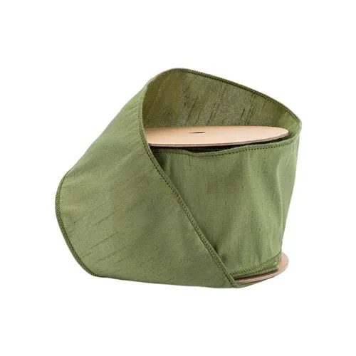 4"X10YD MOSS GREEN DUPIONI RIBBON