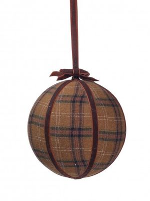 6" PLAID VELVET BALL ORNAMENT CAMEL