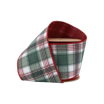 4"x10yd WIRED RED/GREEN PLAID RIBBON