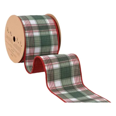 4"x10yd WIRED RED/GREEN PLAID RIBBON