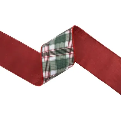 4"x10yd WIRED RED/GREEN PLAID RIBBON