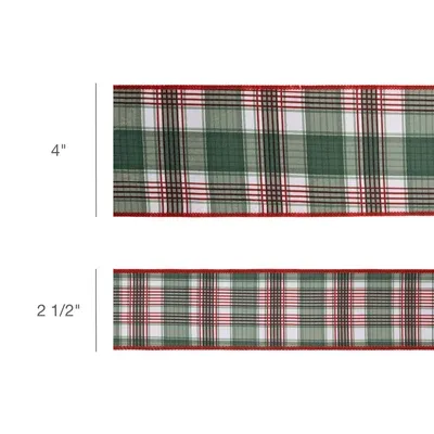 4"x10yd WIRED RED/GREEN PLAID RIBBON