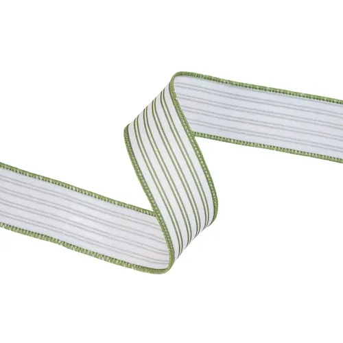 1.5"X10YD WIRED GREEN/WHITE STRIPE RIBBON - Non Wired