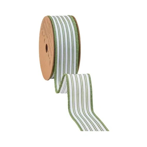 1.5"X10YD WIRED GREEN/WHITE STRIPE RIBBON - Non Wired
