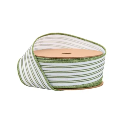 1.5"X10YD WIRED GREEN/WHITE STRIPE RIBBON 1.5"X10YD WIRED GREEN/WHITE STRIPE RIBBON