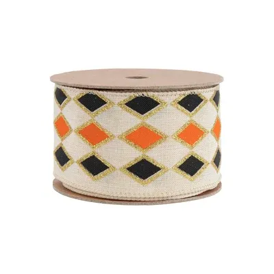 2.5"X10YD WIRED BLACK/ORANGE DIAMOND PATTERN RIBBON